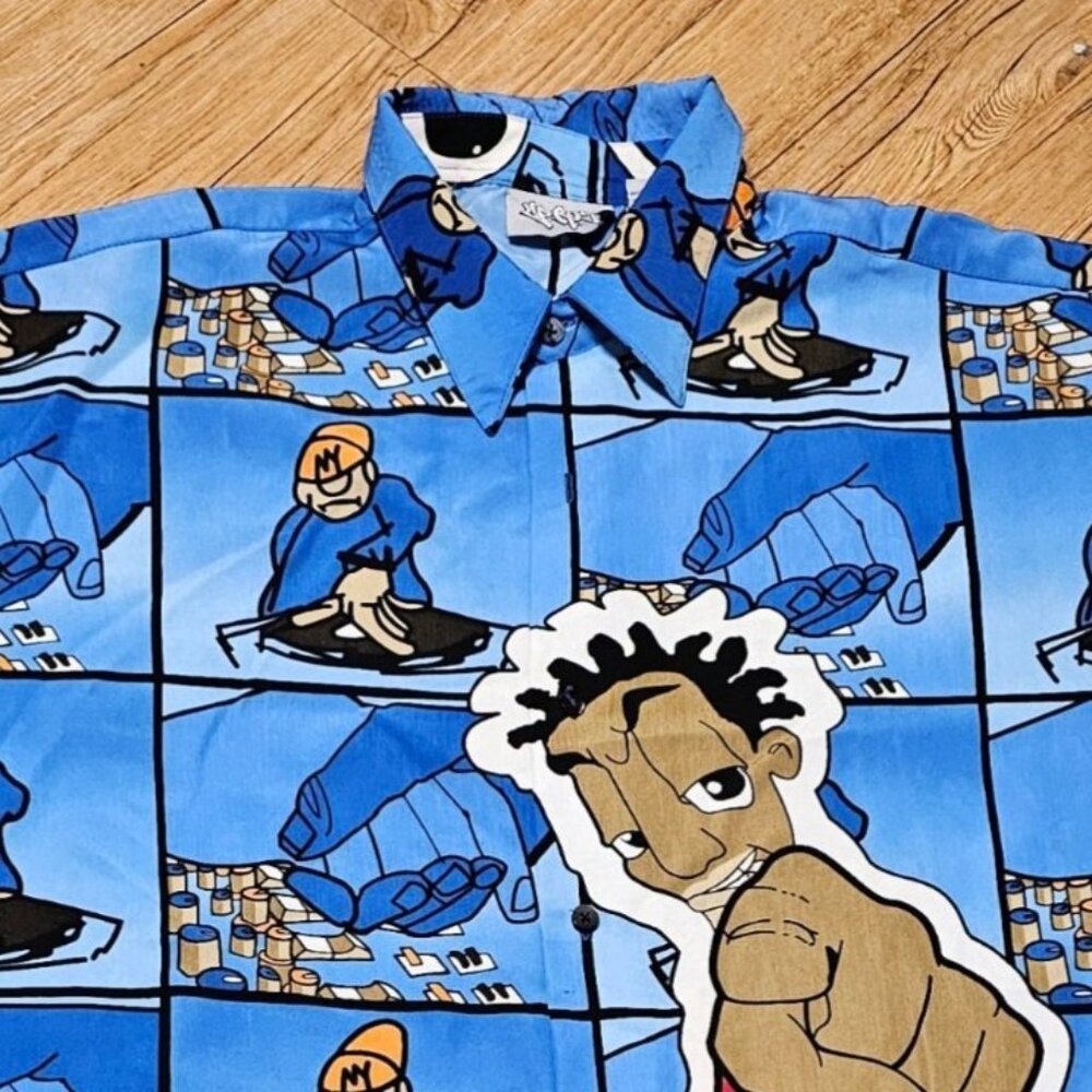 Vtg 90s Y2K  UP RO'S Allover Print Shirt Hip Hop DJ Urban Artist Rap Graffiti XL - Picture 11 of 16